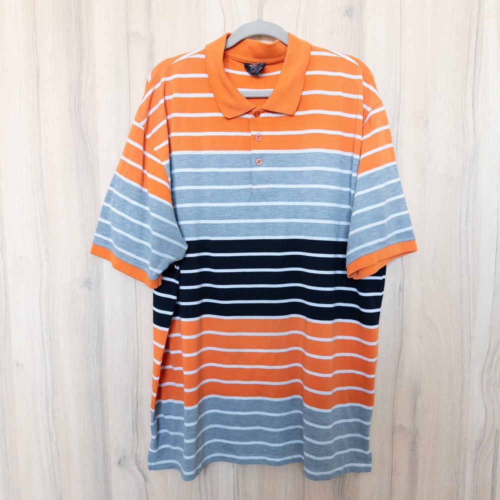 Mens Striped Short Sleeve Polo Shirt Size 3XL Orange Grey Black Y2K Preppy Golf